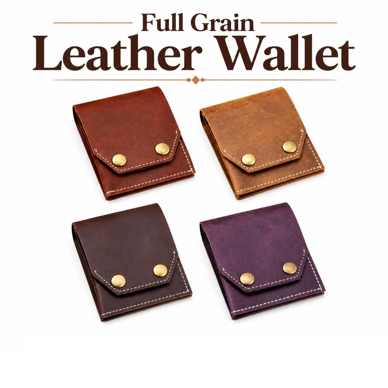 ALW Full-Grain Leather Snap Wallet - Compact & Secure