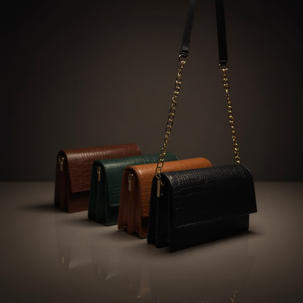 ALW Croc-Embossed Leather Clutch Bag — 3-in-1 Wristlet, Crossbody & Clutch with Gold Chain