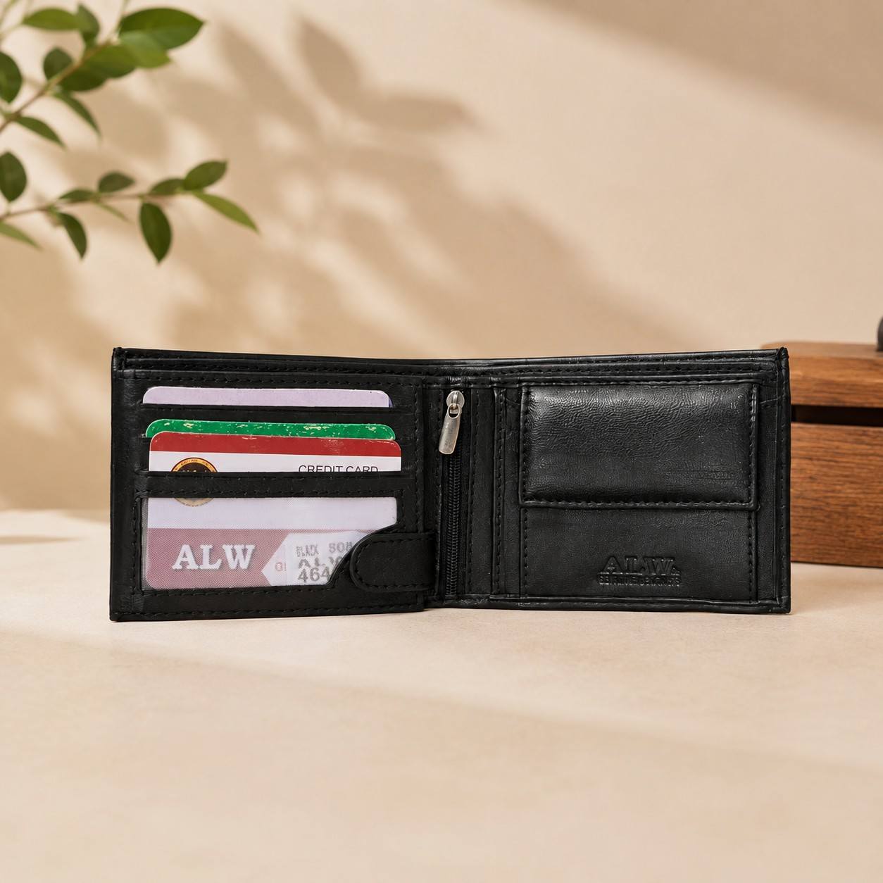 ALW Men’s Black Leather Wallet – Compact Bifold with Multiple Card Slots