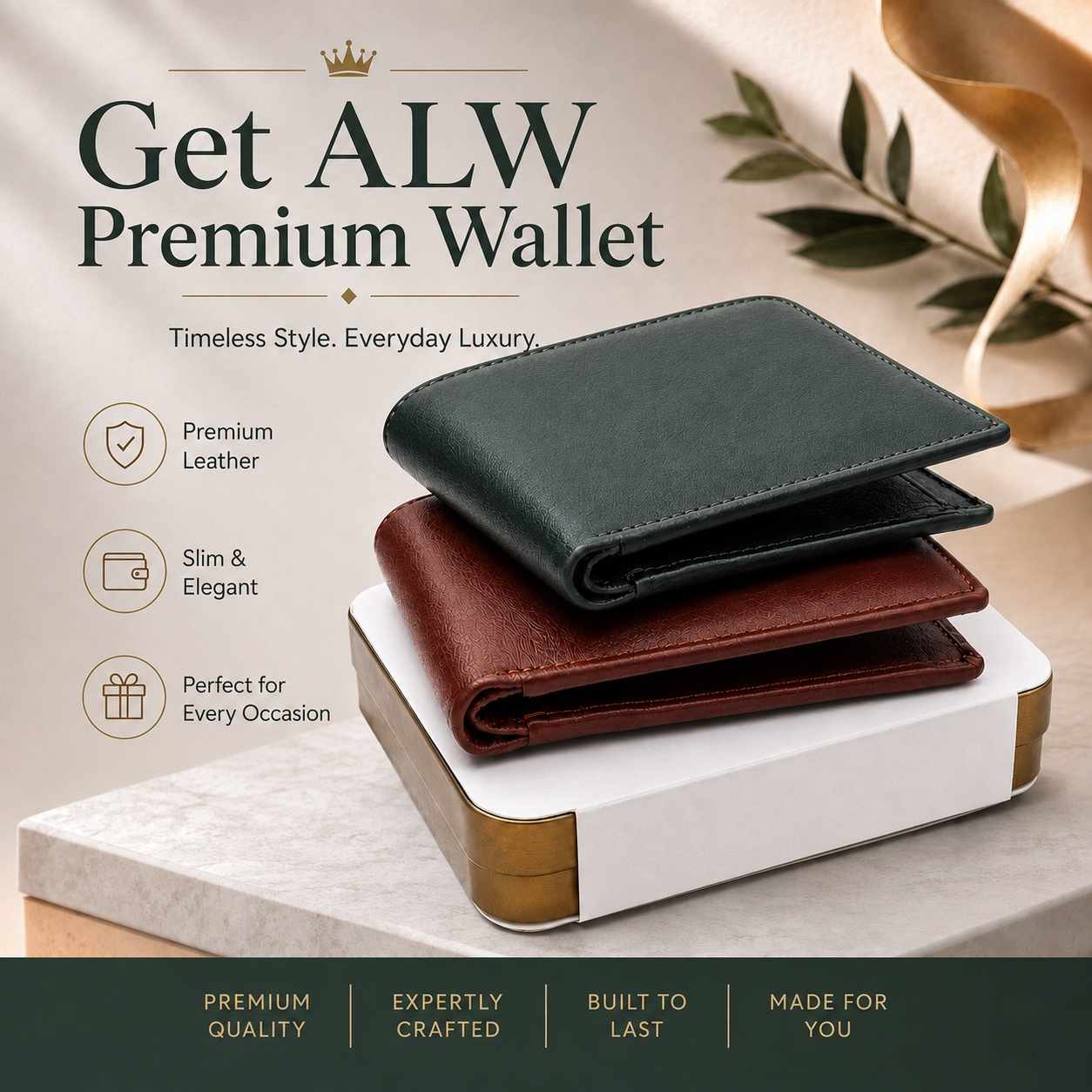ALW Premium Genuine Leather Wallet for Men – Slim Bifold with Card Slots, Coin & Zipper Pocket