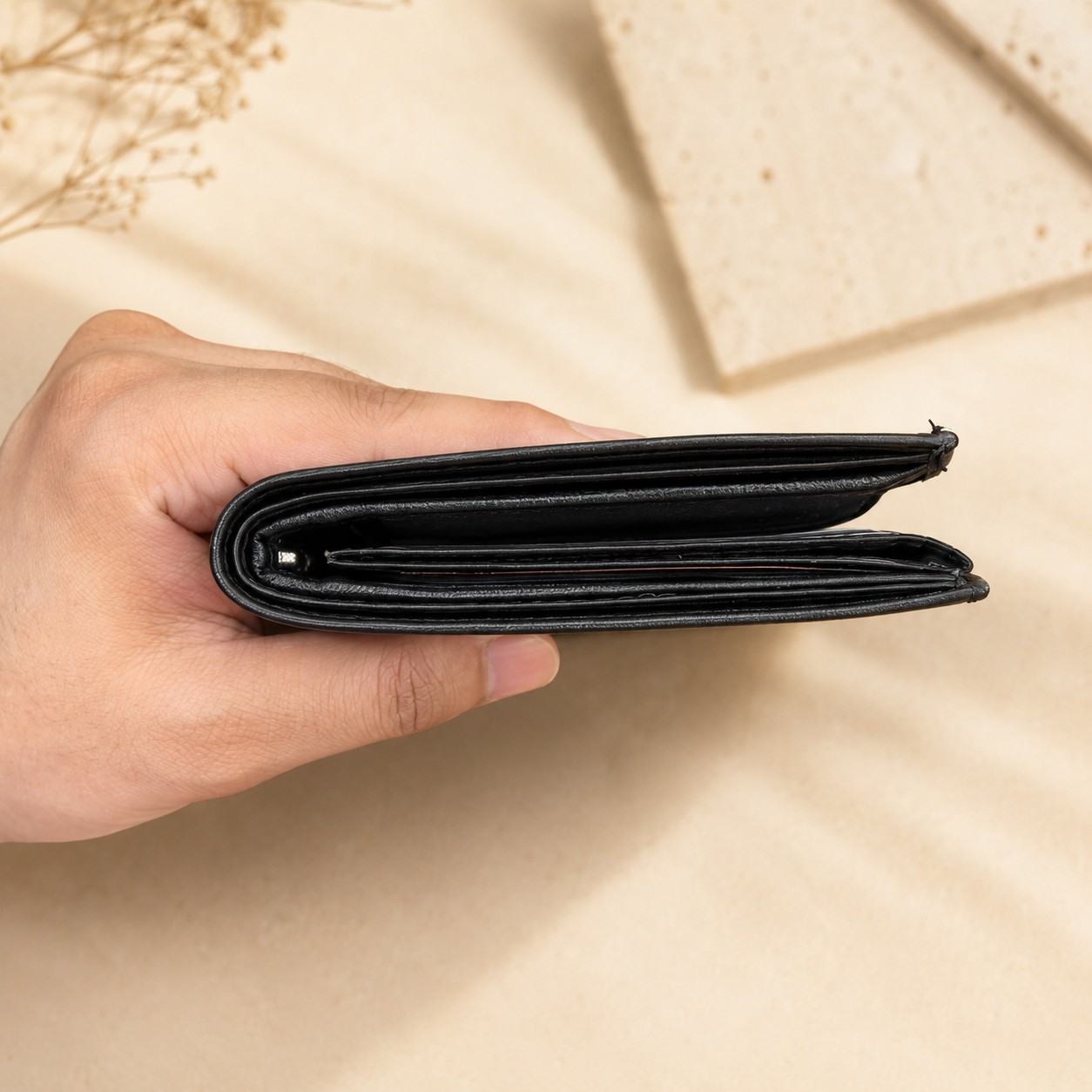 ALW Men’s Black Leather Wallet – Compact Bifold with Multiple Card Slots
