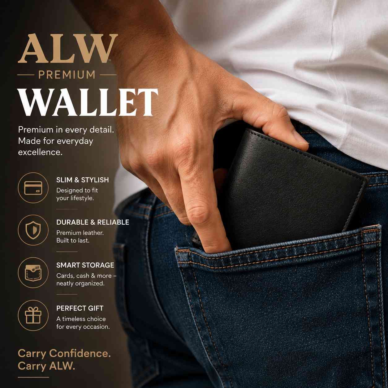 ALW Premium Genuine Leather Wallet for Men – Slim Bifold with Card Slots, Coin & Zipper Pocket