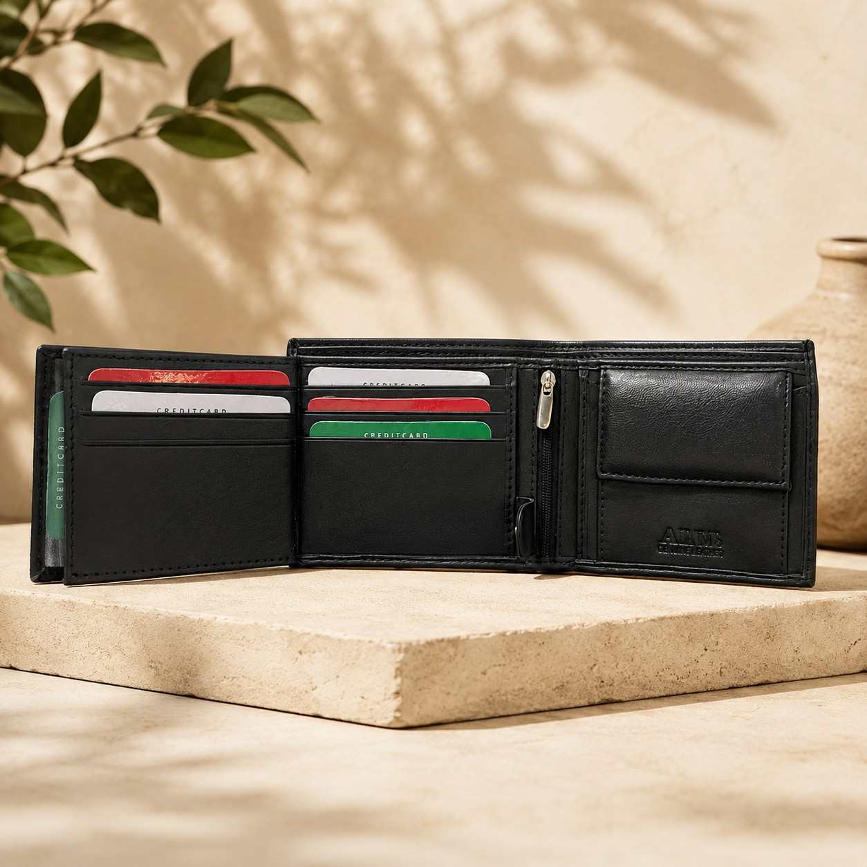 ALW Men’s Black Leather Wallet – Compact Bifold with Multiple Card Slots