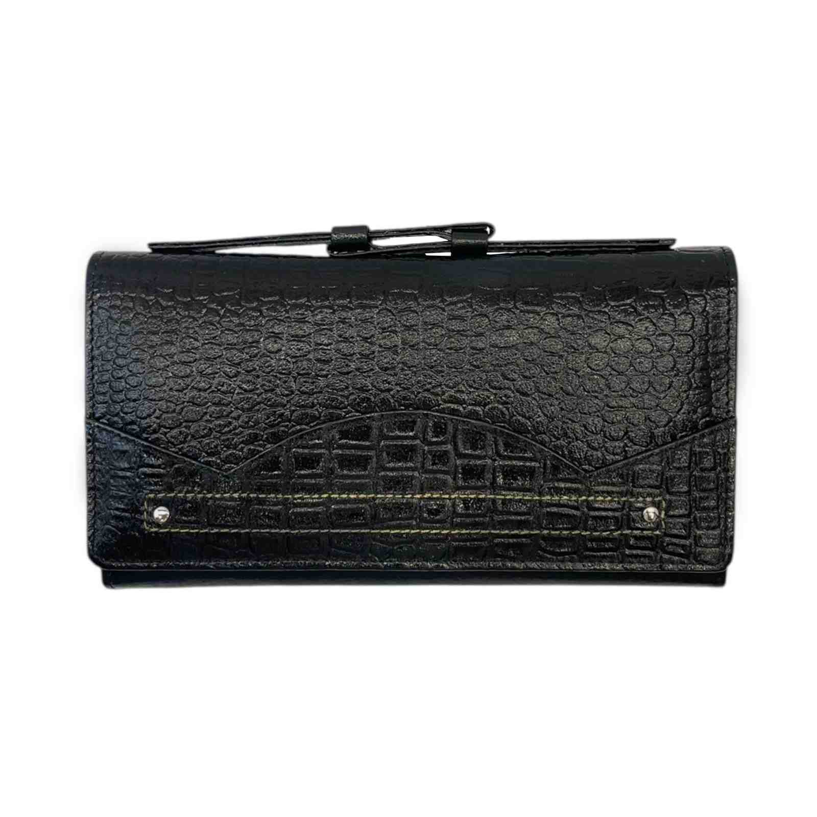 ALW Croco-Embossed Genuine Leather Clutch Wallet — Women's Long Purse with Adjustable Strap