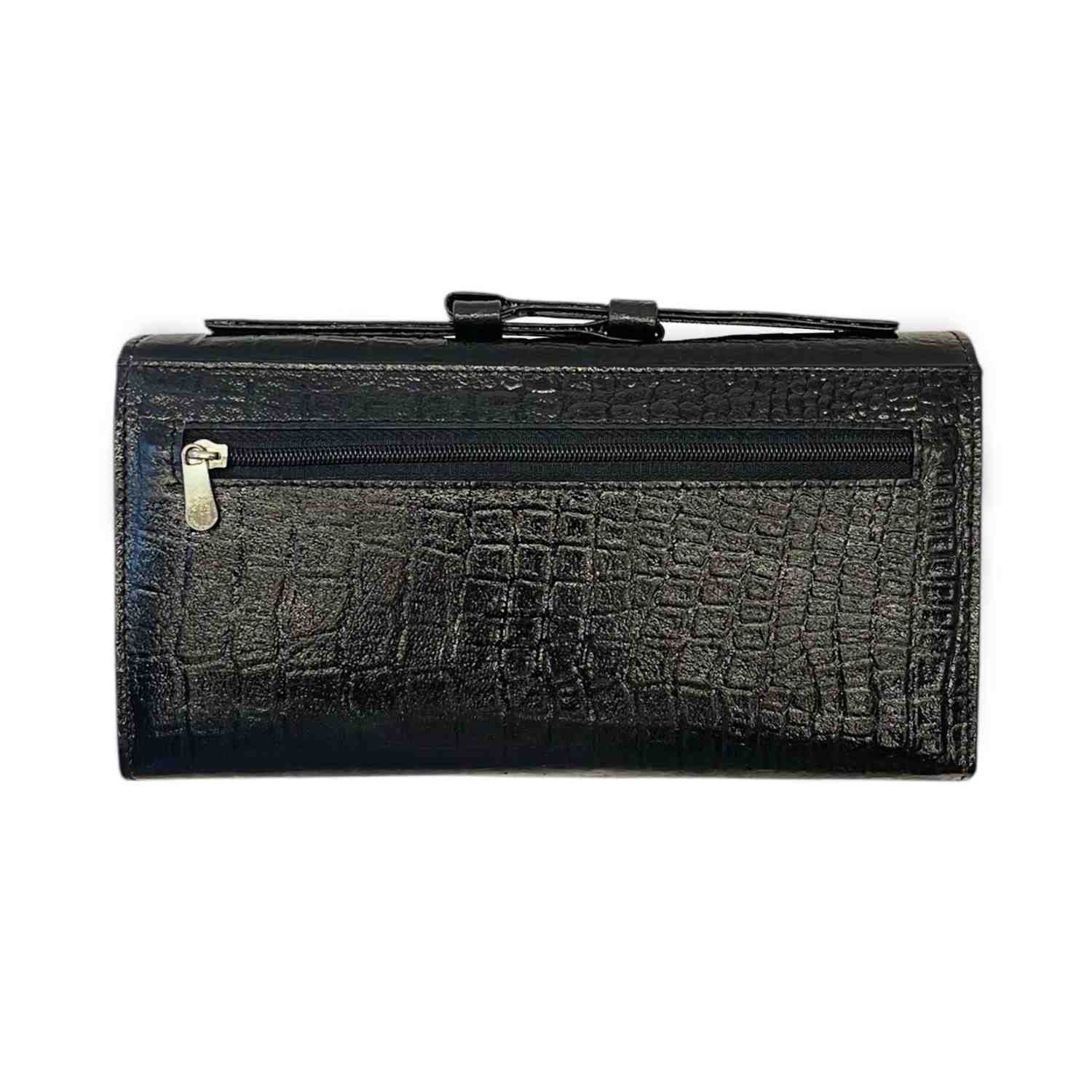 ALW Croco-Embossed Genuine Leather Clutch Wallet — Women's Long Purse with Adjustable Strap