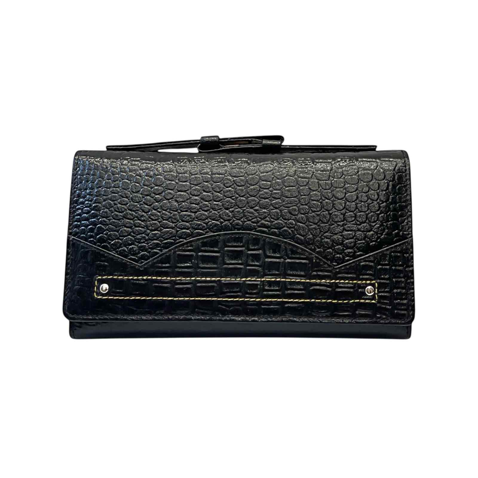 ALW Croco-Embossed Genuine Leather Clutch Wallet — Women's Long Purse with Adjustable Strap