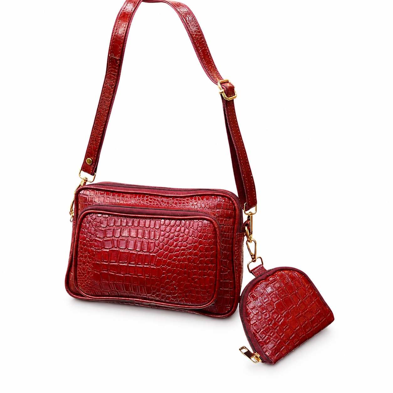 ALW Premium Croc Leather Shoulder Bag with Matching Mini Pouch