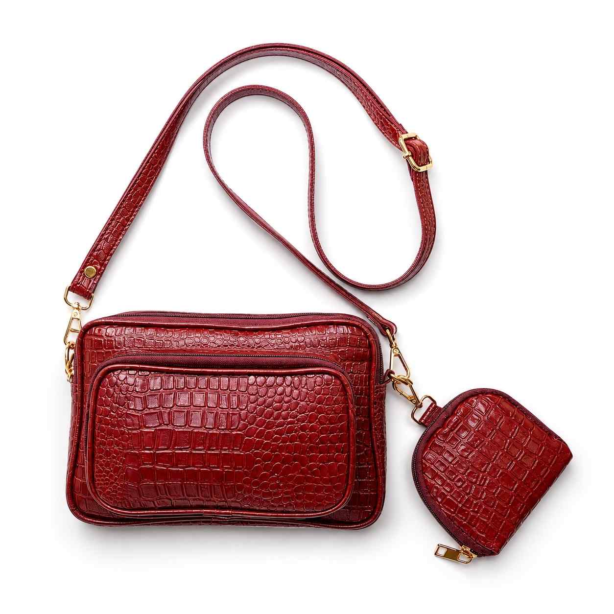 ALW Premium Croc Leather Shoulder Bag with Matching Mini Pouch