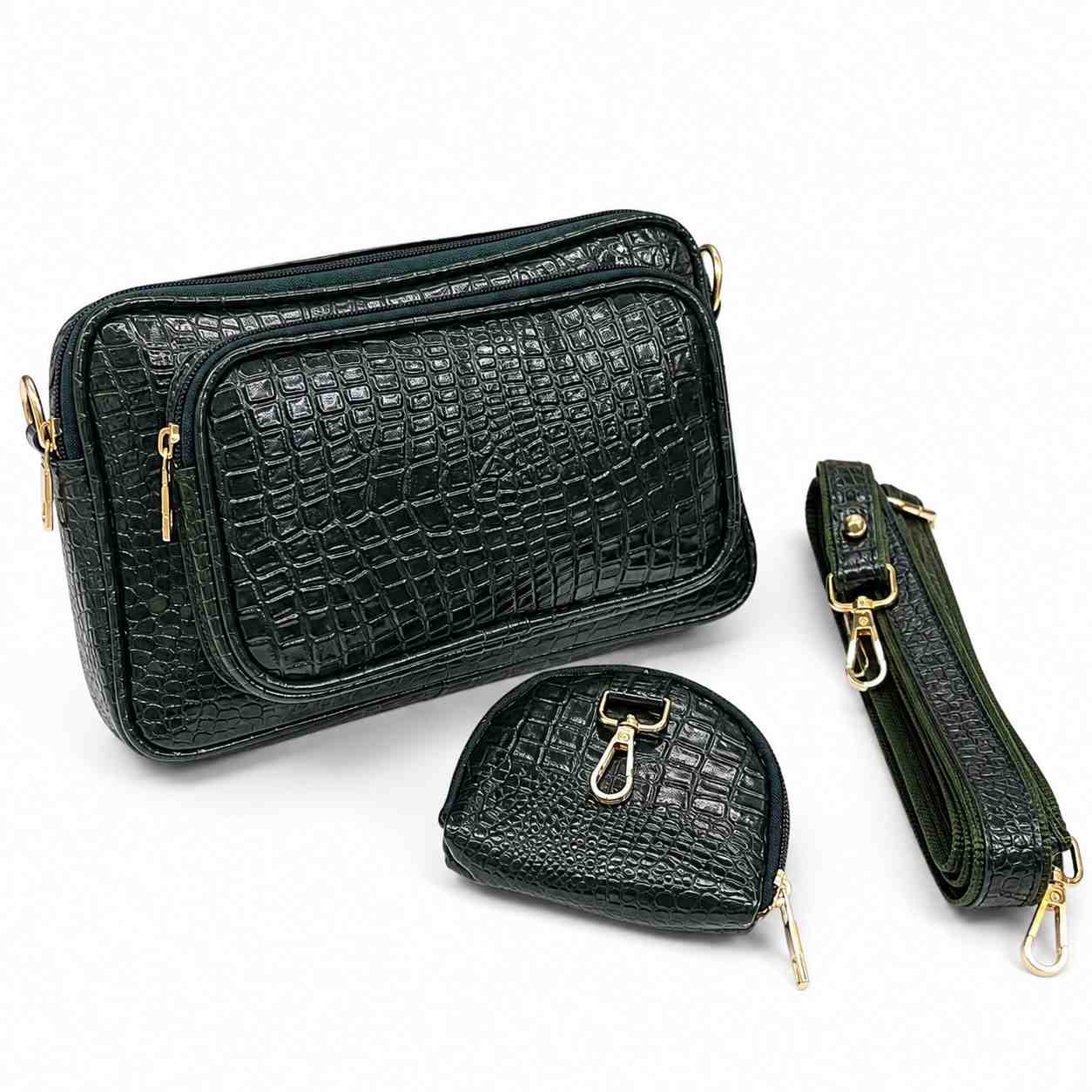 ALW Premium Croc Leather Shoulder Bag with Matching Mini Pouch