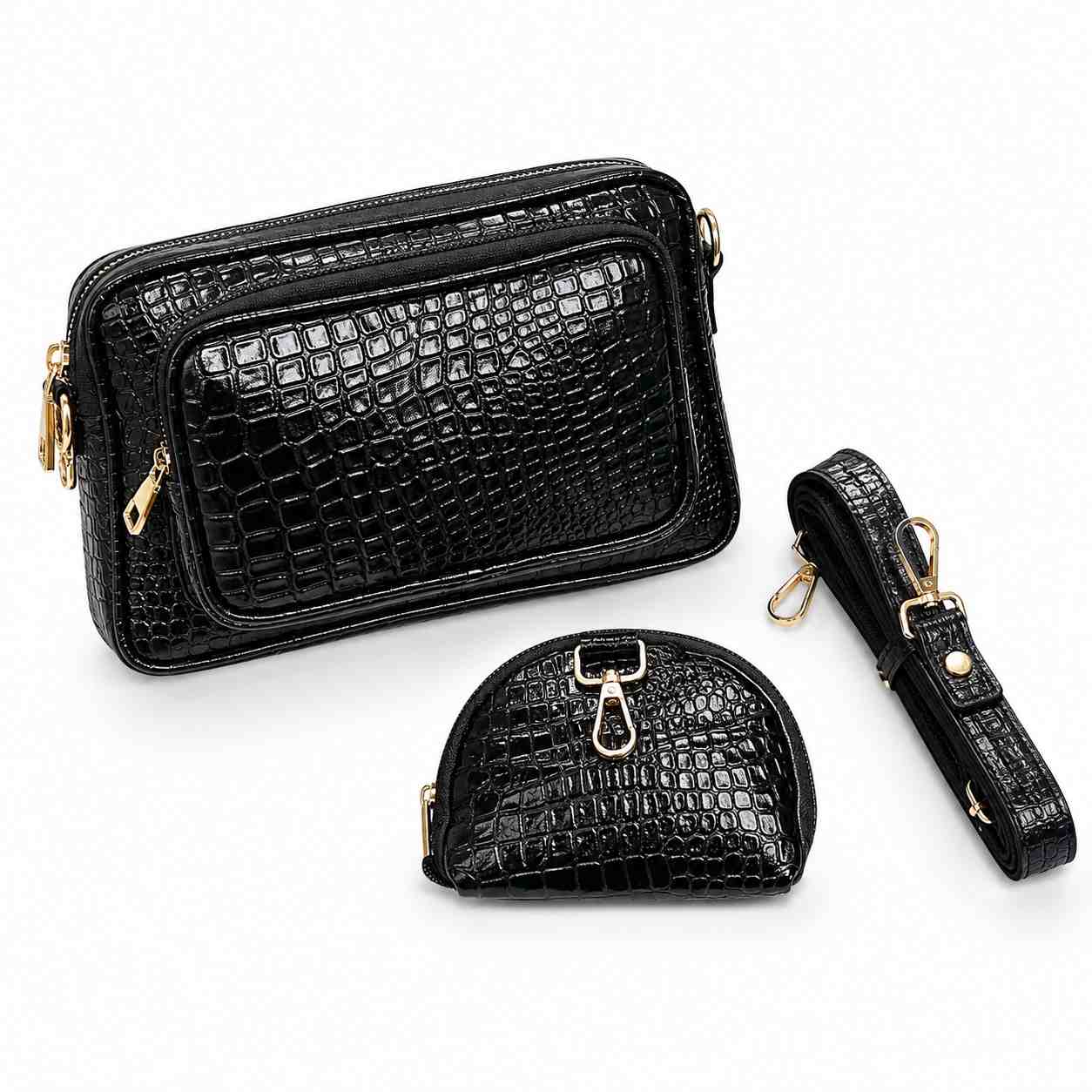ALW Premium Croc Leather Shoulder Bag with Matching Mini Pouch