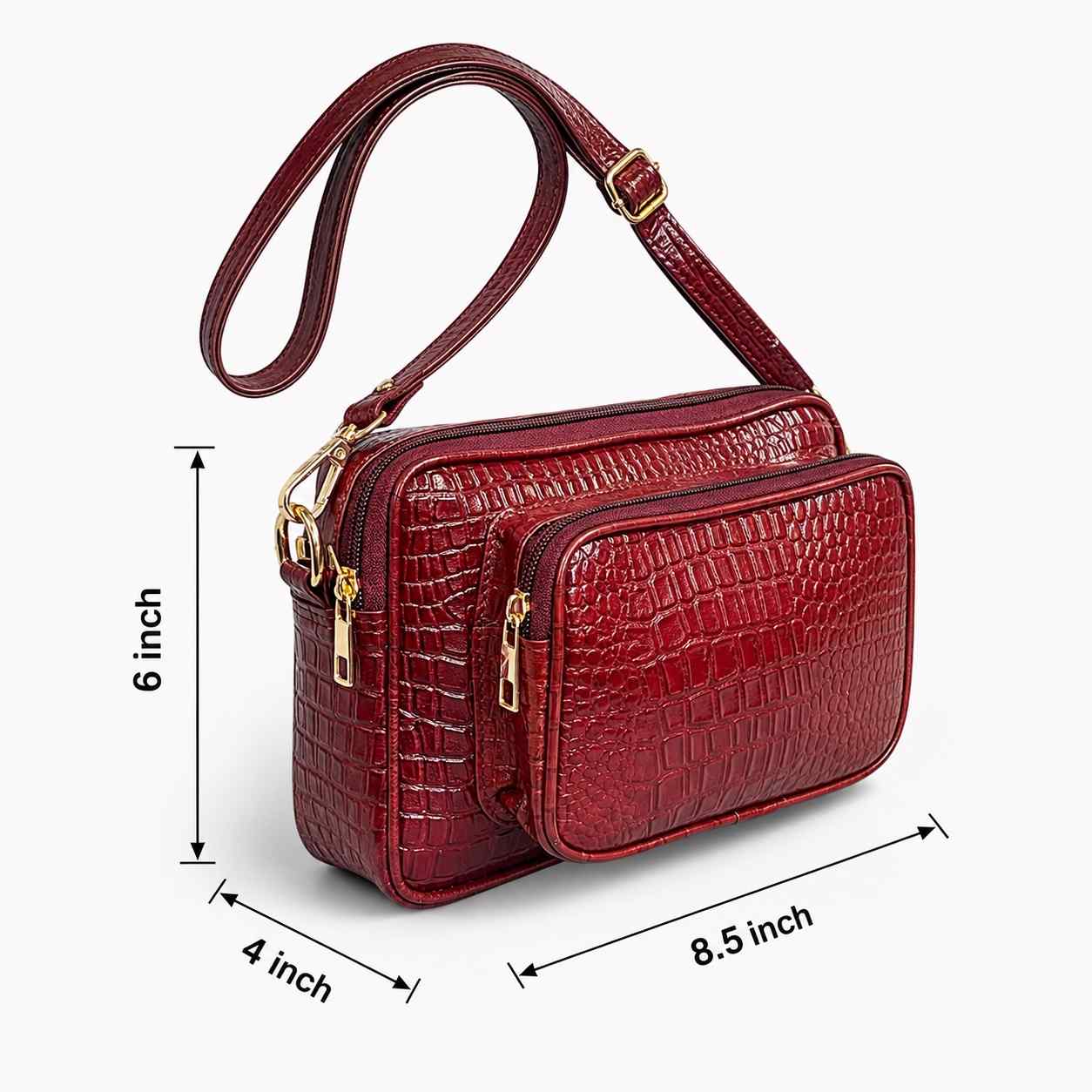 ALW Premium Croc Leather Shoulder Bag with Matching Mini Pouch