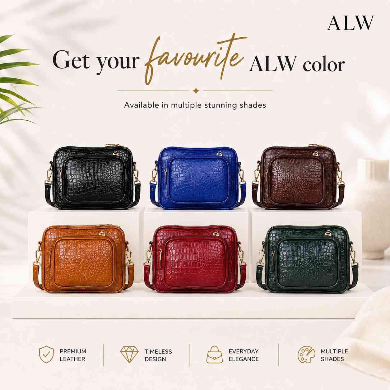 ALW Premium Croc Leather Shoulder Bag with Matching Mini Pouch