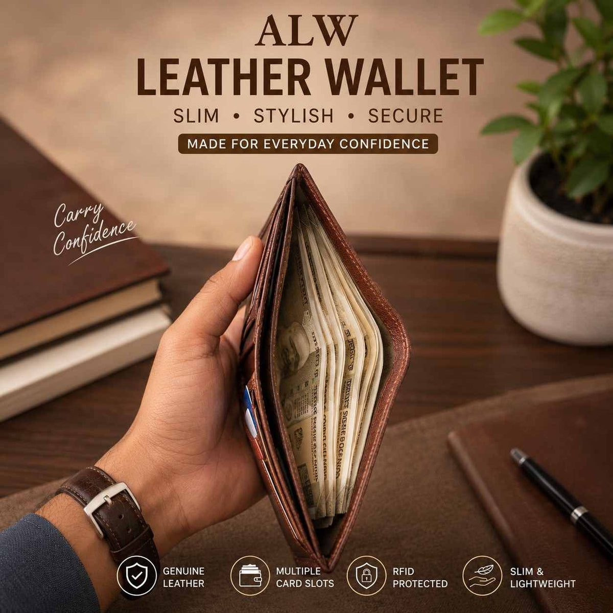 Premium Men's Leather Card Holder Wallet – Slim Bifold with 7 Card Slots & 2 Cash Compartments