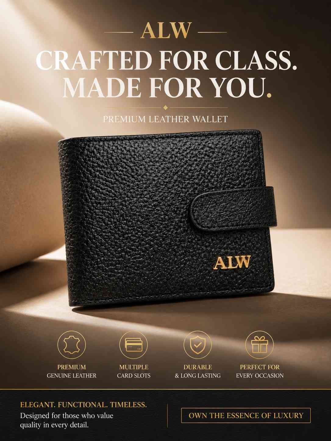 ALW Premium Textured Leather Wallet with Snap Closure & Multi-Card Organizer