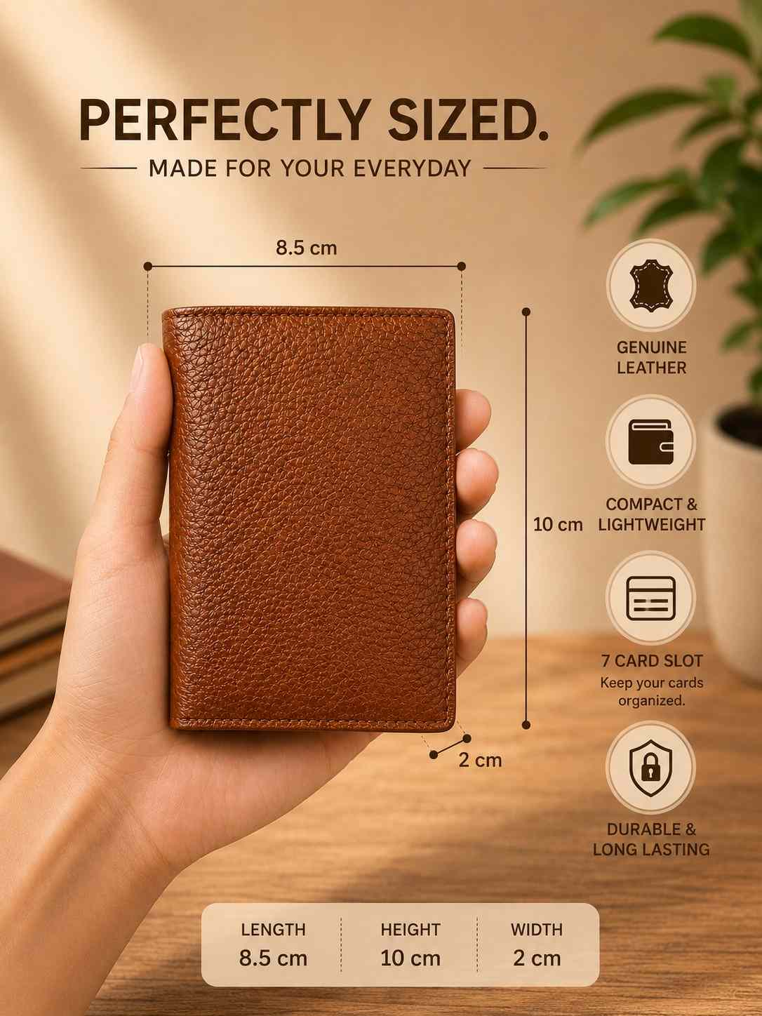 Premium Men's Leather Card Holder Wallet – Slim Bifold with 7 Card Slots & 2 Cash Compartments