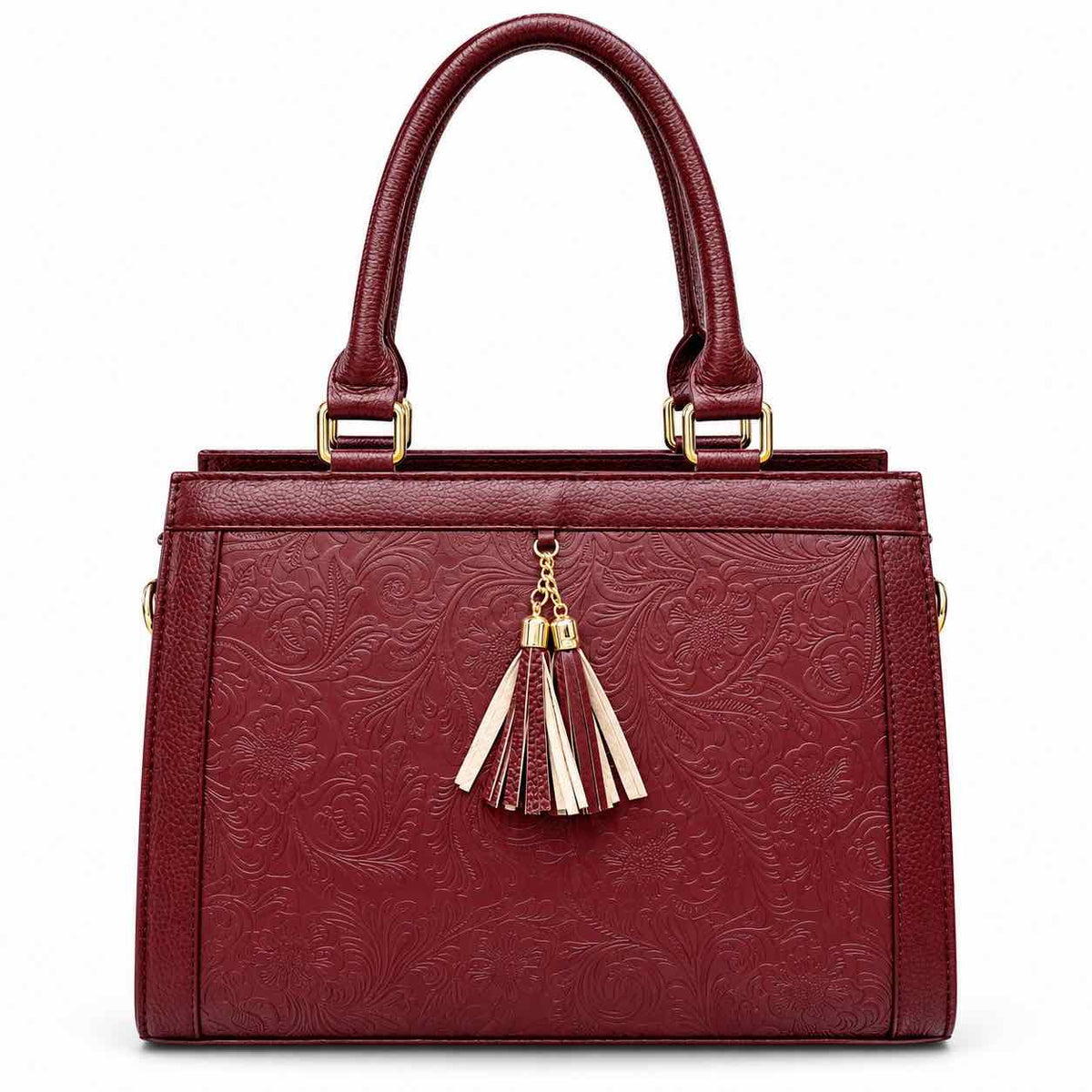 Luxury Textured Leather Handbag with Tassel & Gold Hardware