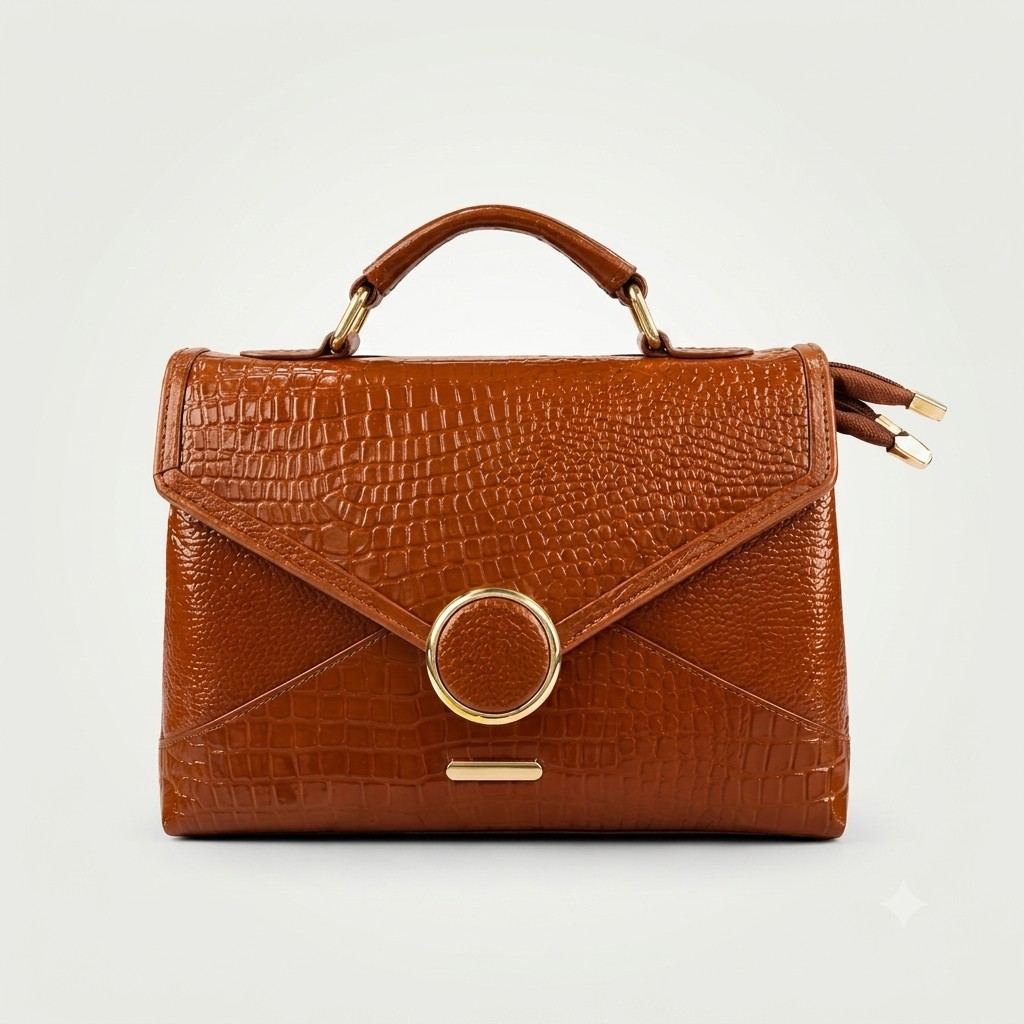 Croc Texture Leather Top Handle Bag – Elegant Sling Handbag for Women