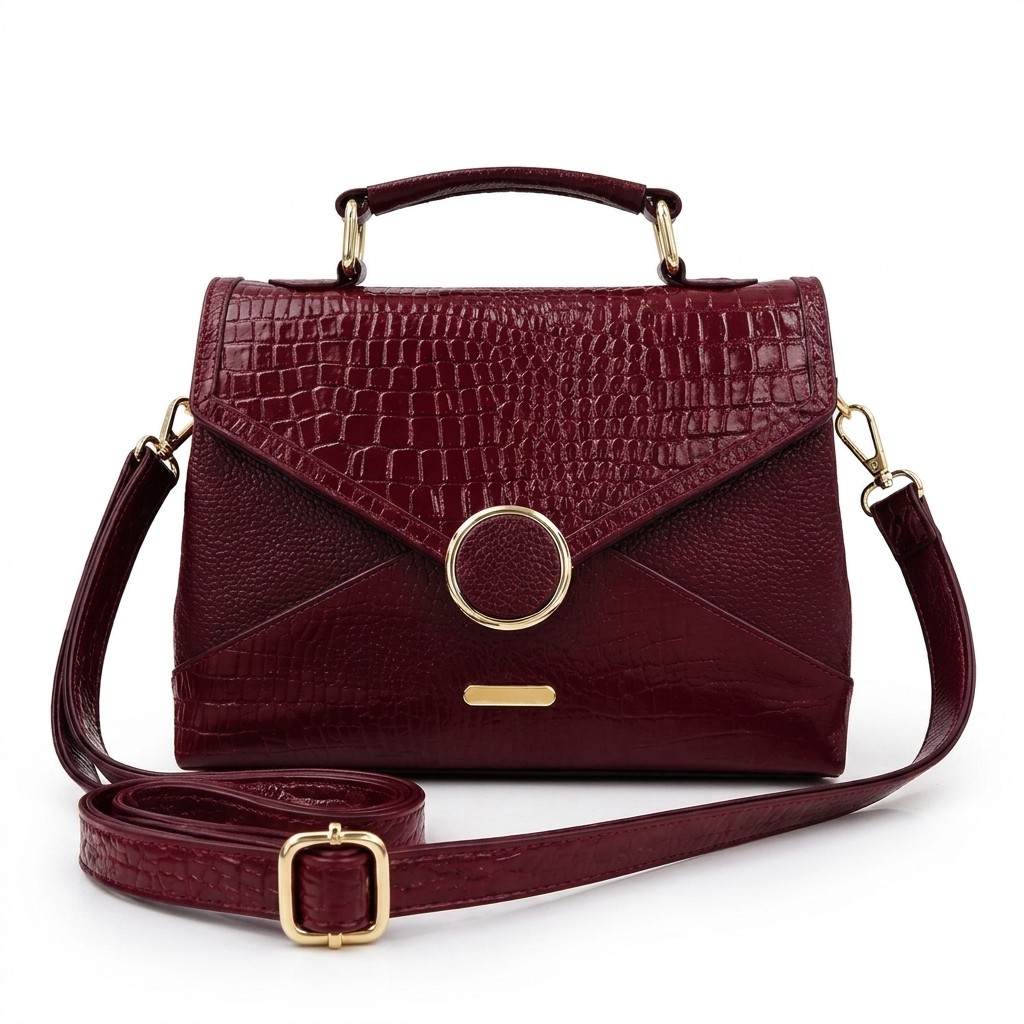 Croc Texture Leather Top Handle Bag – Elegant Sling Handbag for Women