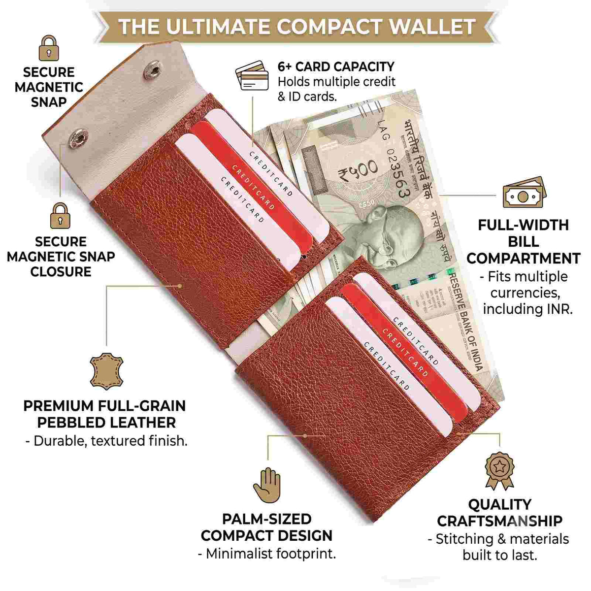 ALW Slim Pebbled Leather Cardholder Wallet | Dual-Snap Minimalist Design