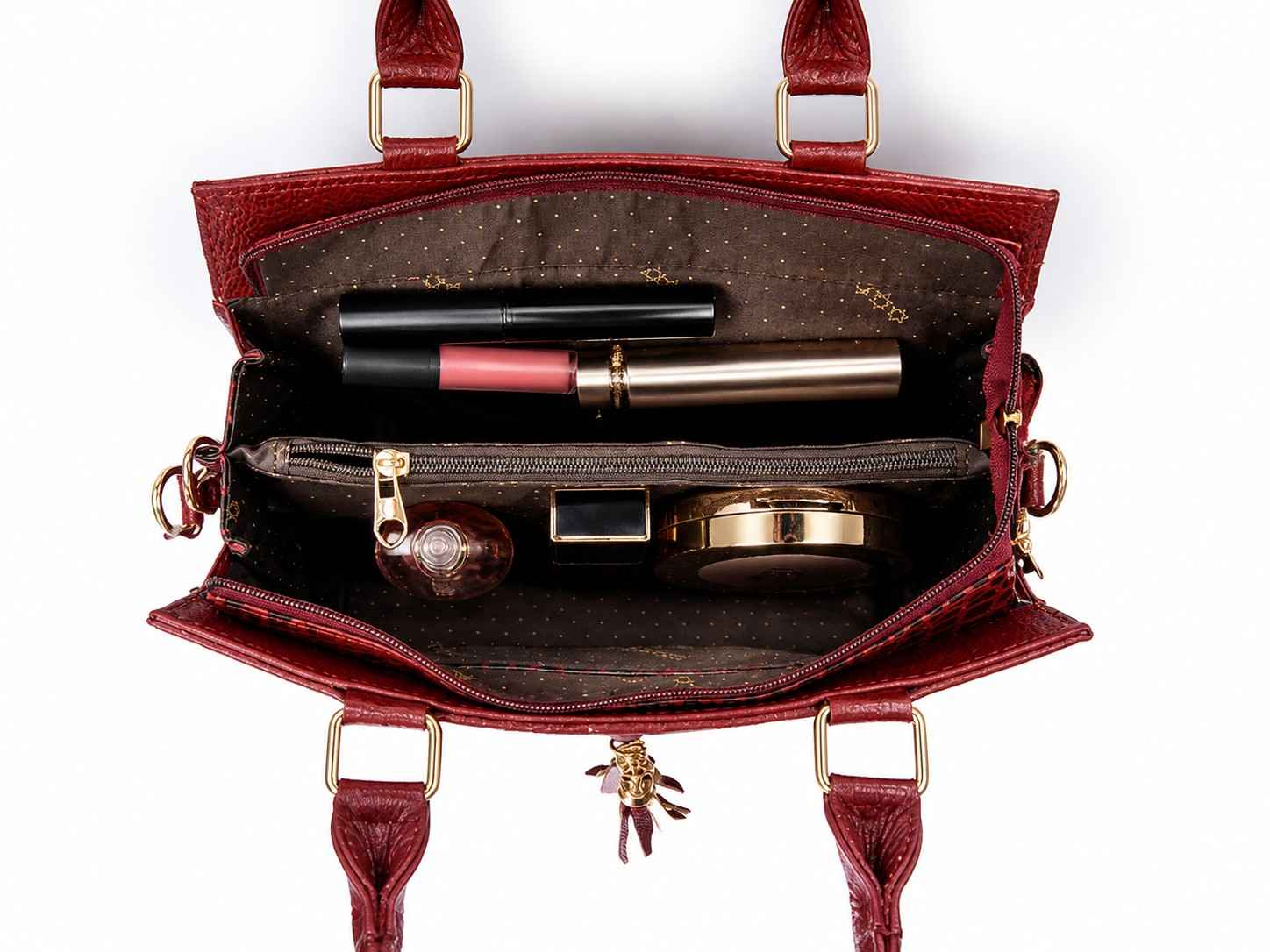 Luxury Textured Leather Handbag with Tassel & Gold Hardware