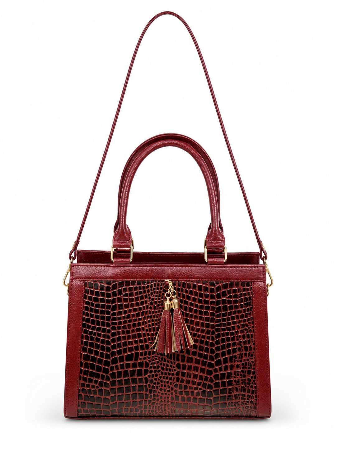 Luxury Textured Leather Handbag with Tassel & Gold Hardware