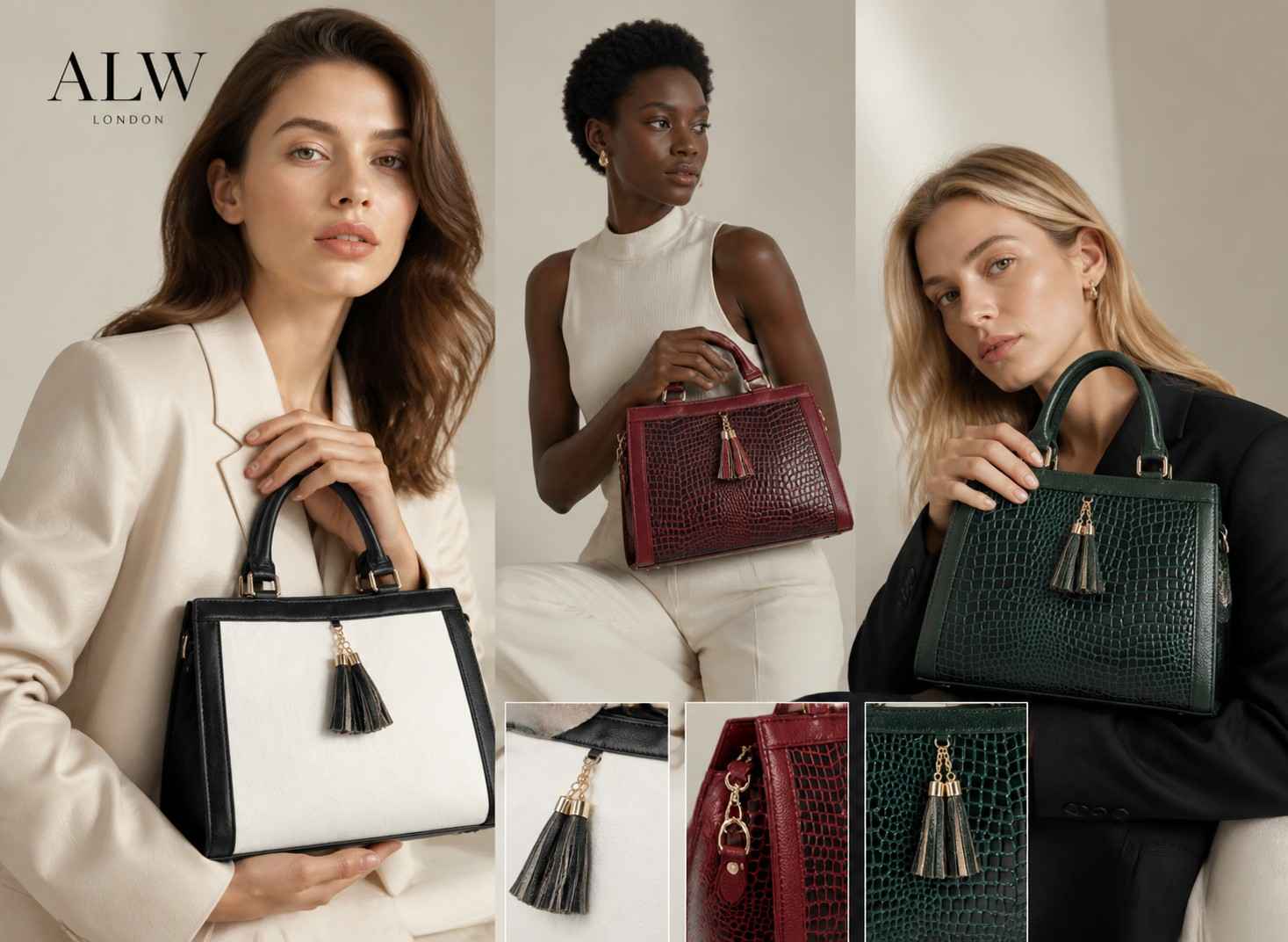 Luxury Textured Leather Handbag with Tassel & Gold Hardware