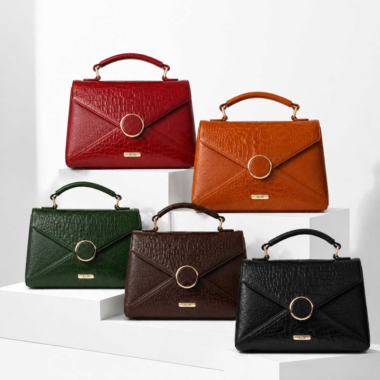 Croc Texture Leather Top Handle Bag – Elegant Sling Handbag for Women