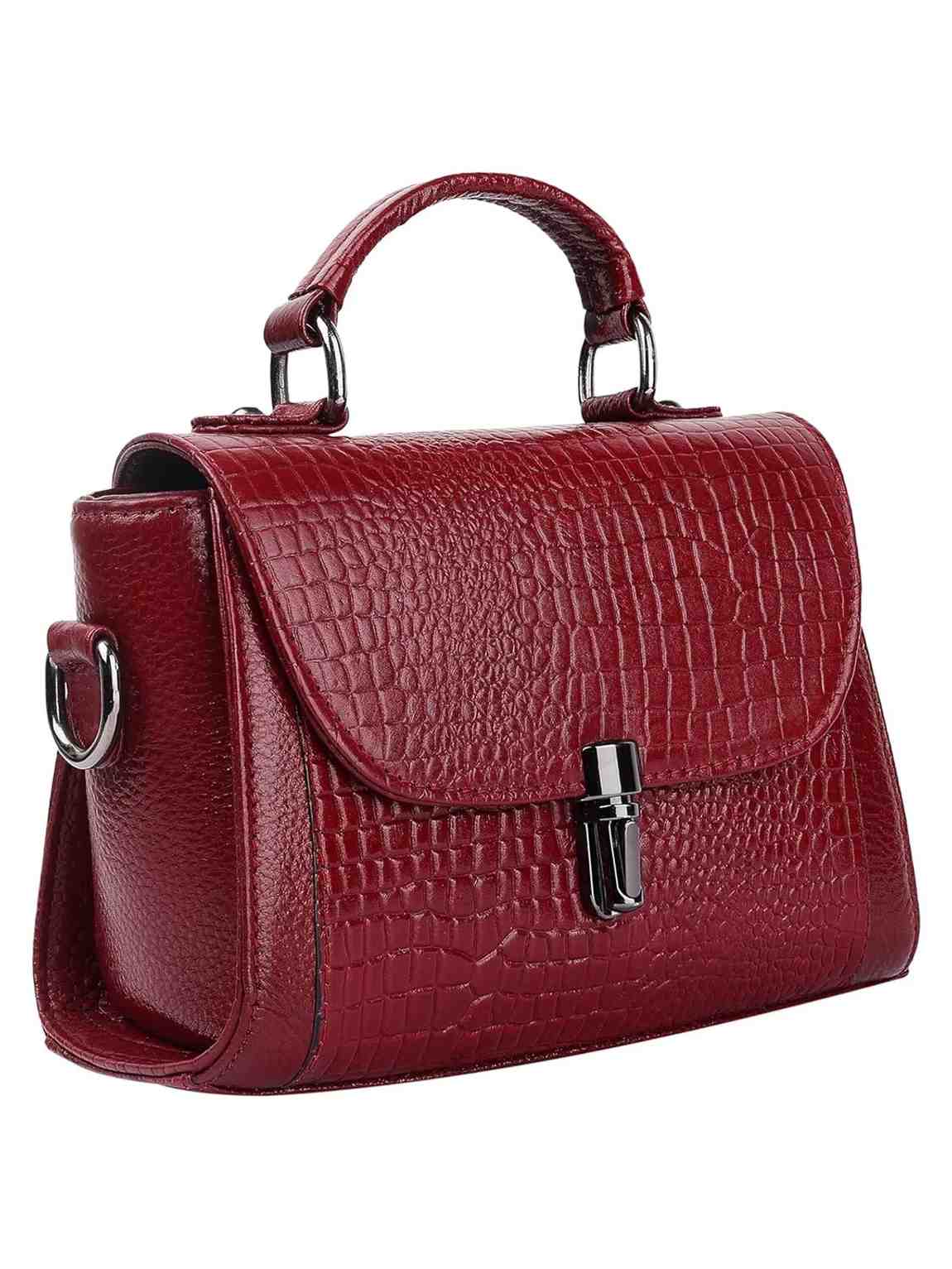 ALW Leather Croco Texture Handbag for Women | Premium Leather Top Handle Sling Bag