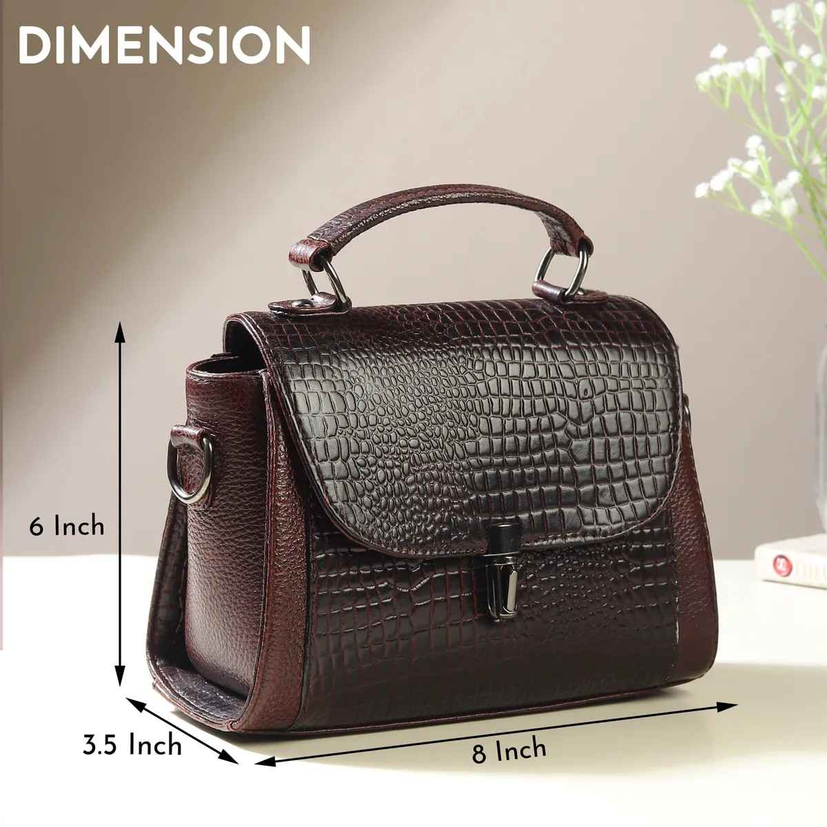 ALW Leather Croco Texture Handbag for Women | Premium Leather Top Handle Sling Bag