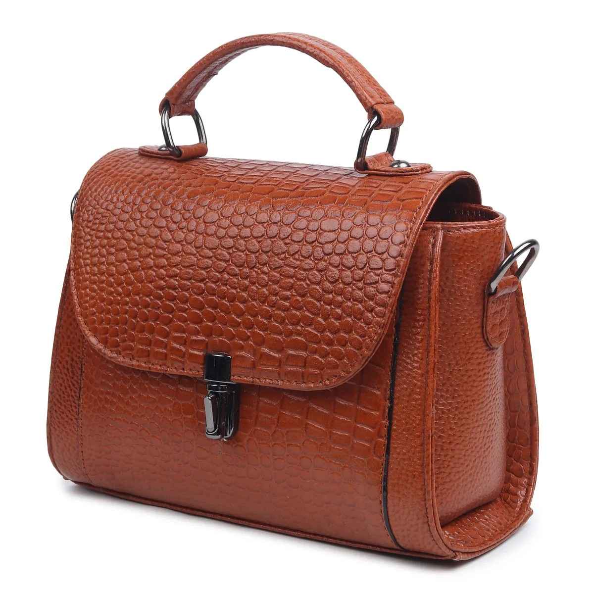 ALW Leather Croco Texture Handbag for Women | Premium Leather Top Handle Sling Bag