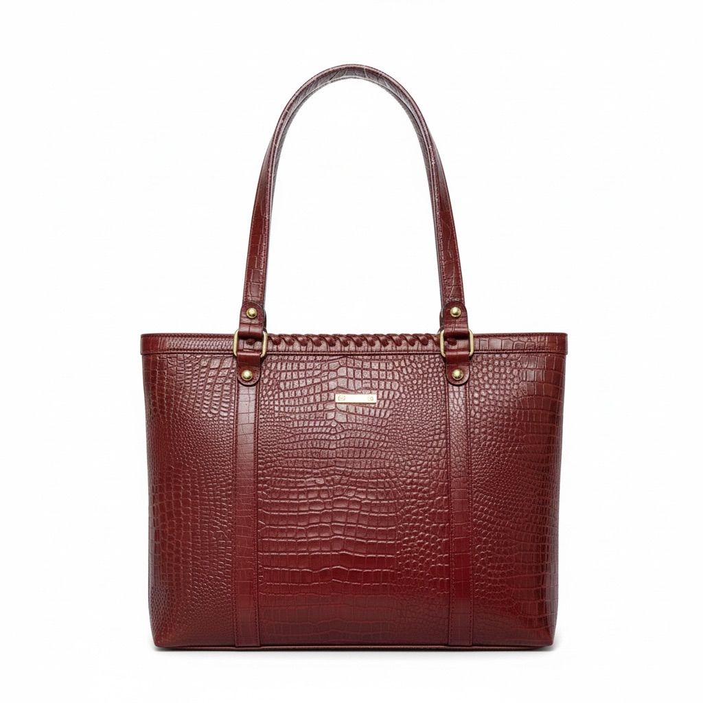 Ladies Leather Handbag With Croco Print