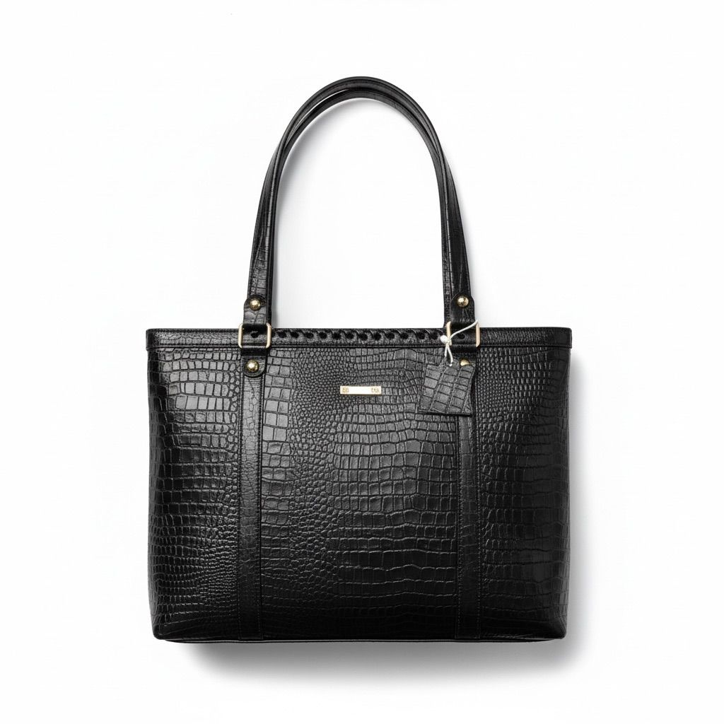 Ladies Leather Handbag With Croco Print