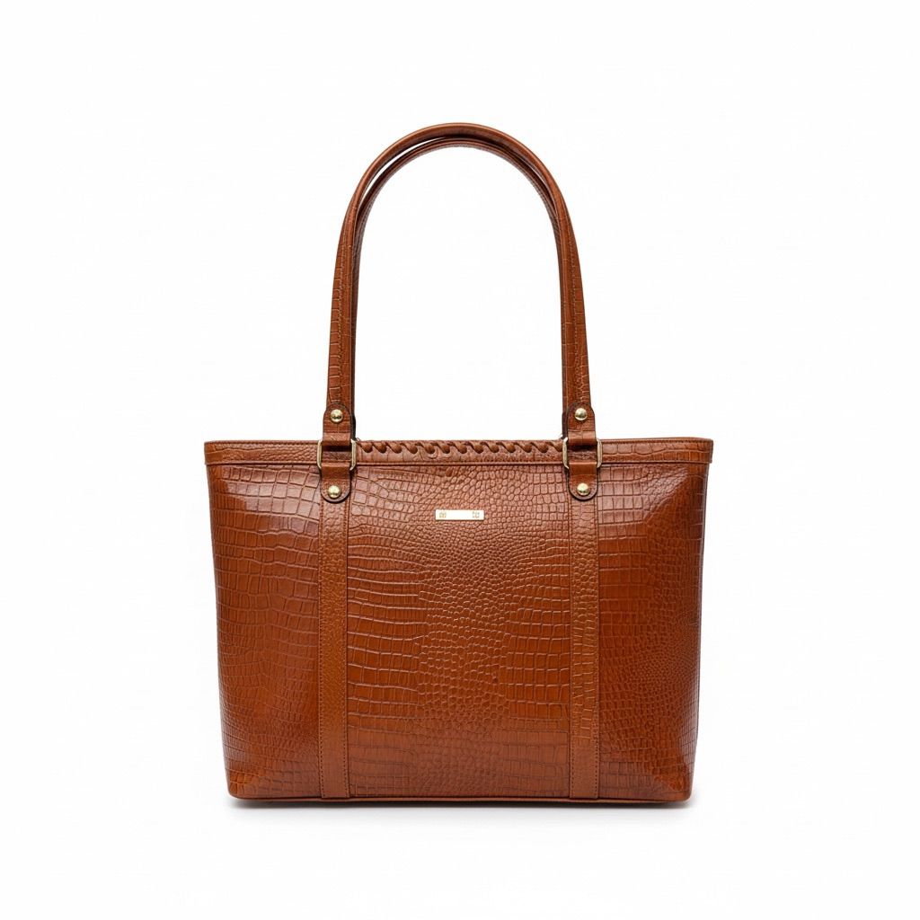 Ladies Leather Handbag With Croco Print