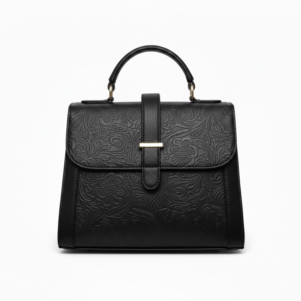 Leather Handbag With Flower Leather Print