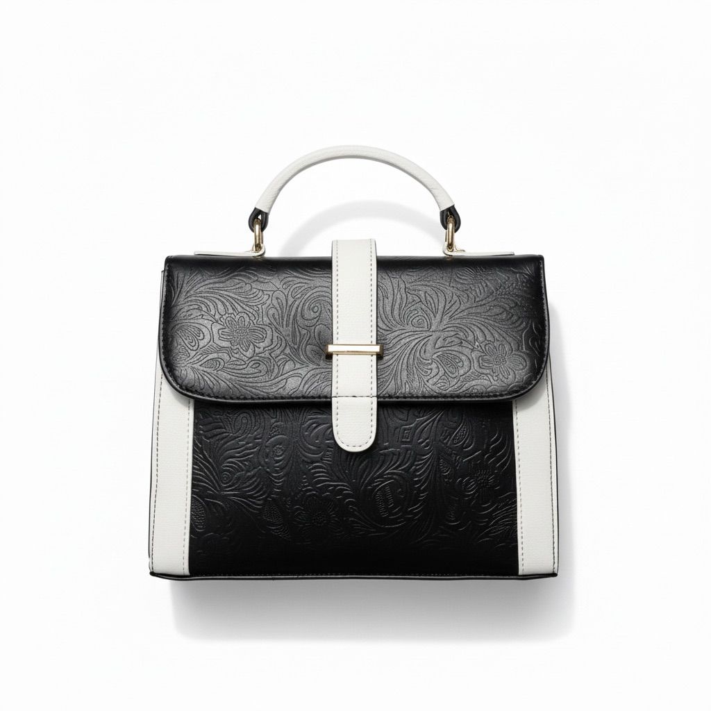 Leather Handbag With Flower Leather Print