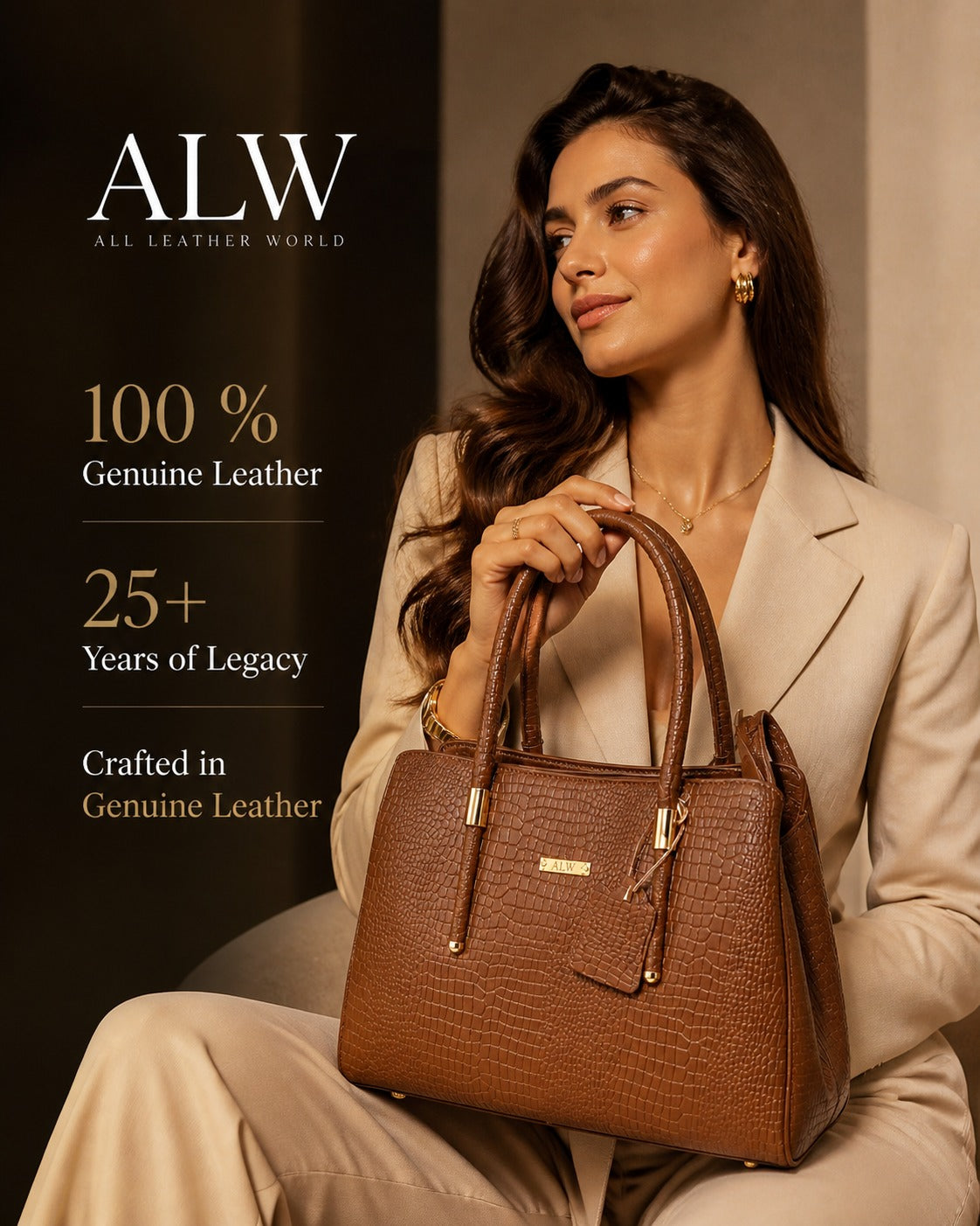 Elegant Crocodile-Textured Leather Handbag