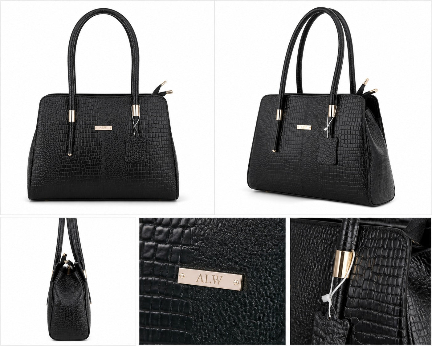 Elegant Crocodile-Textured Leather Handbag