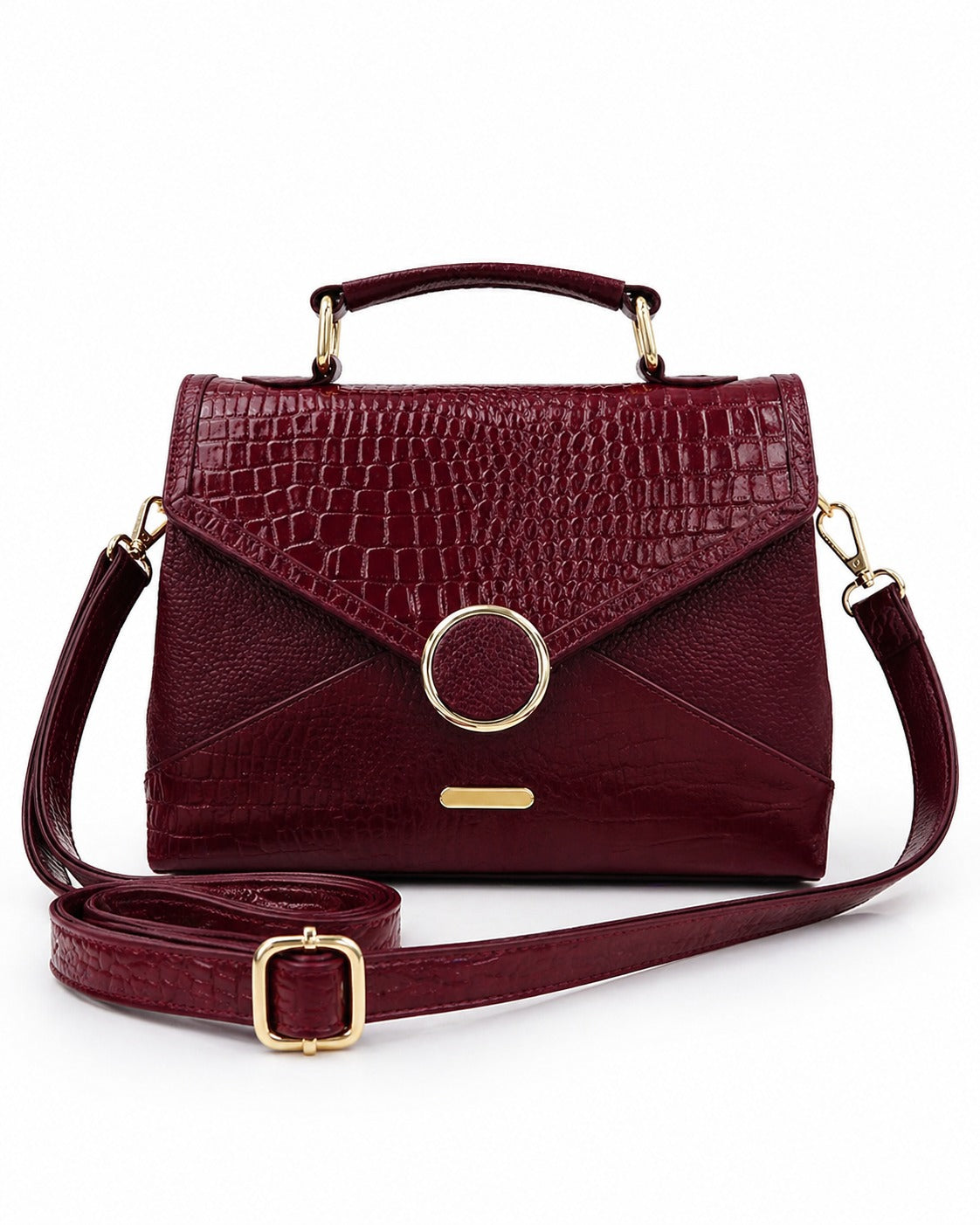Croc Texture Leather Top Handle Bag – Elegant Sling Handbag for Women