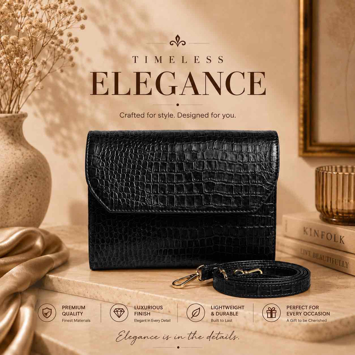 Luxe Croc-Embossed Leather Sling Bag