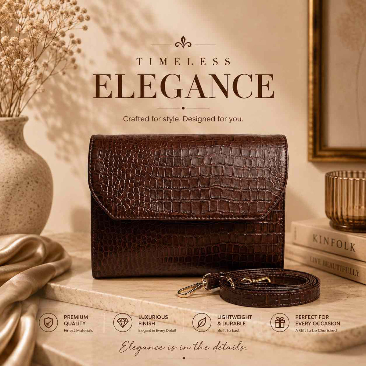 Luxe Croc-Embossed Leather Sling Bag