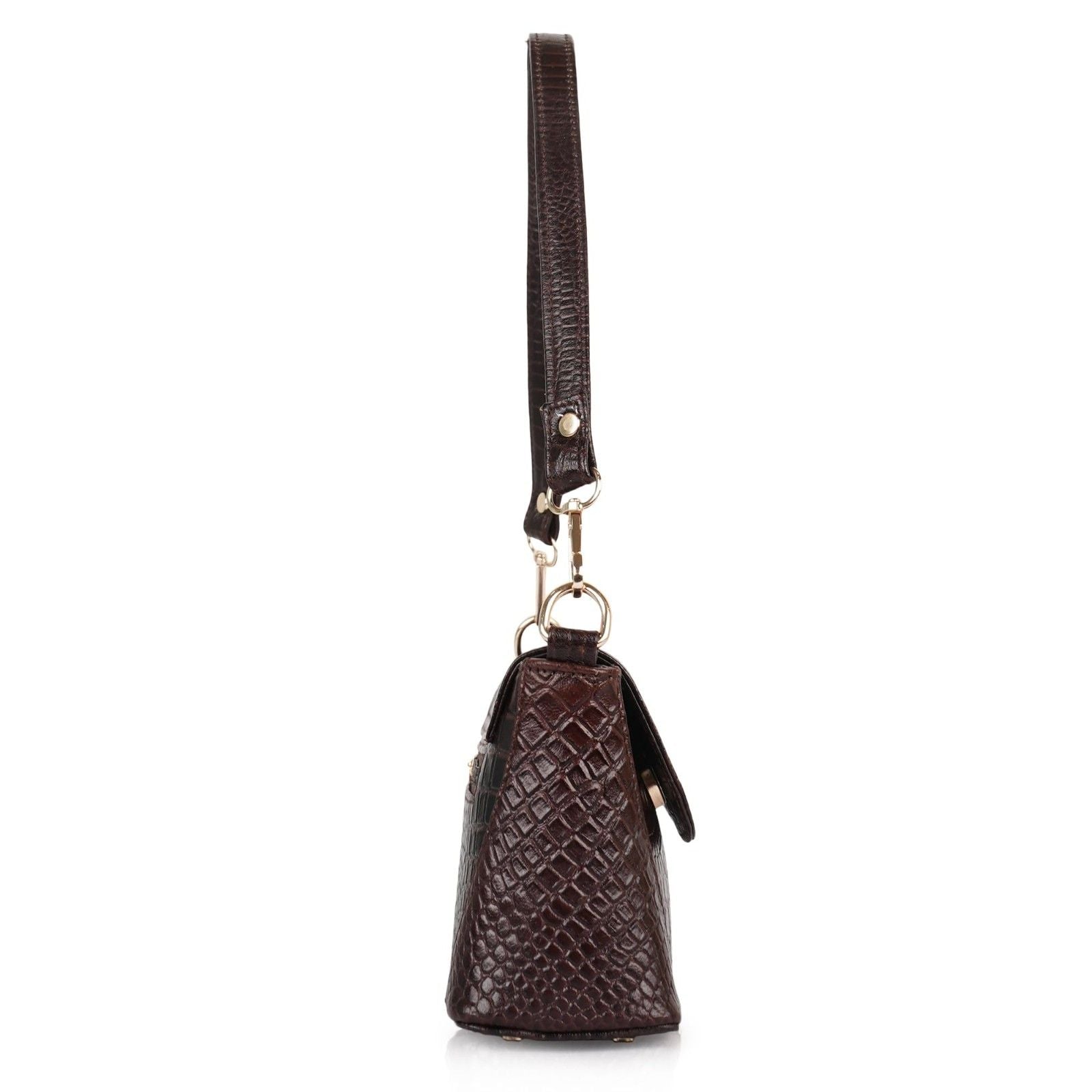 Croc-Embossed Flapover Shoulder Bag — Women's Mini Crossbody with Detachable Strap & Back Zip Pocket