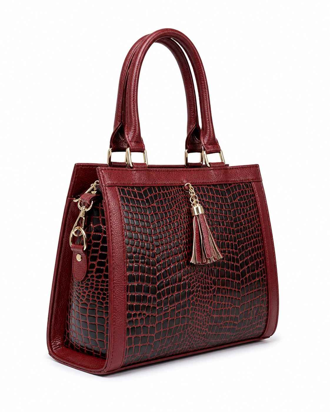 Luxury Textured Leather Handbag with Tassel & Gold Hardware