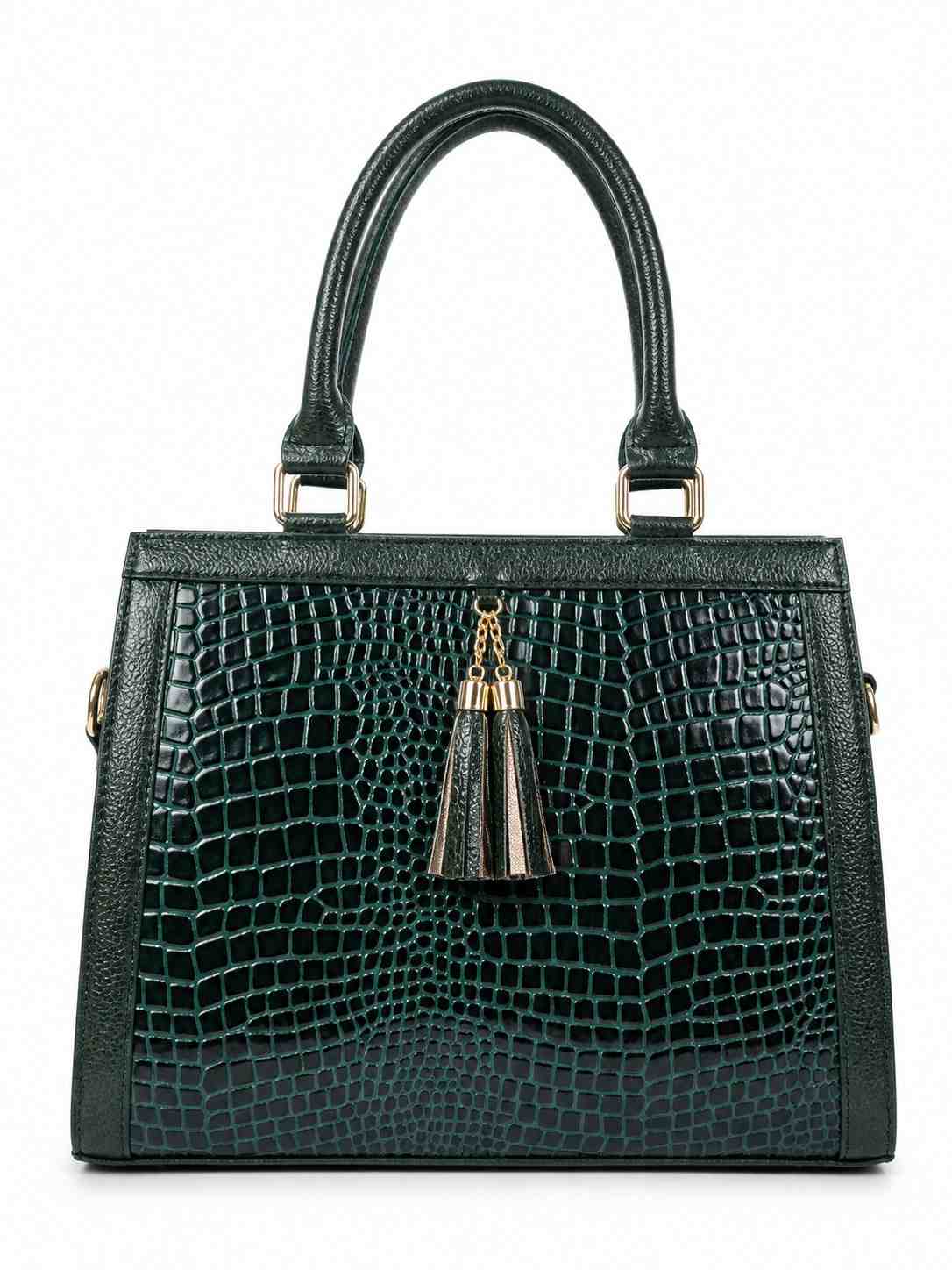Luxury Textured Leather Handbag with Tassel & Gold Hardware