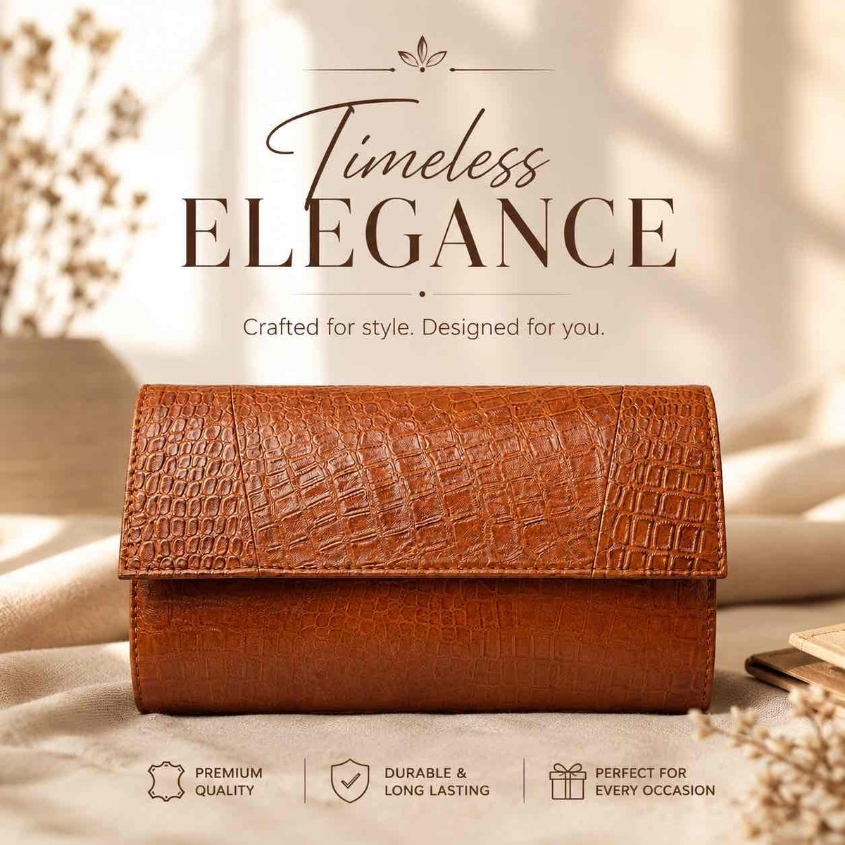 ALW Croco Textured Leather Clutch with Removable Strap
